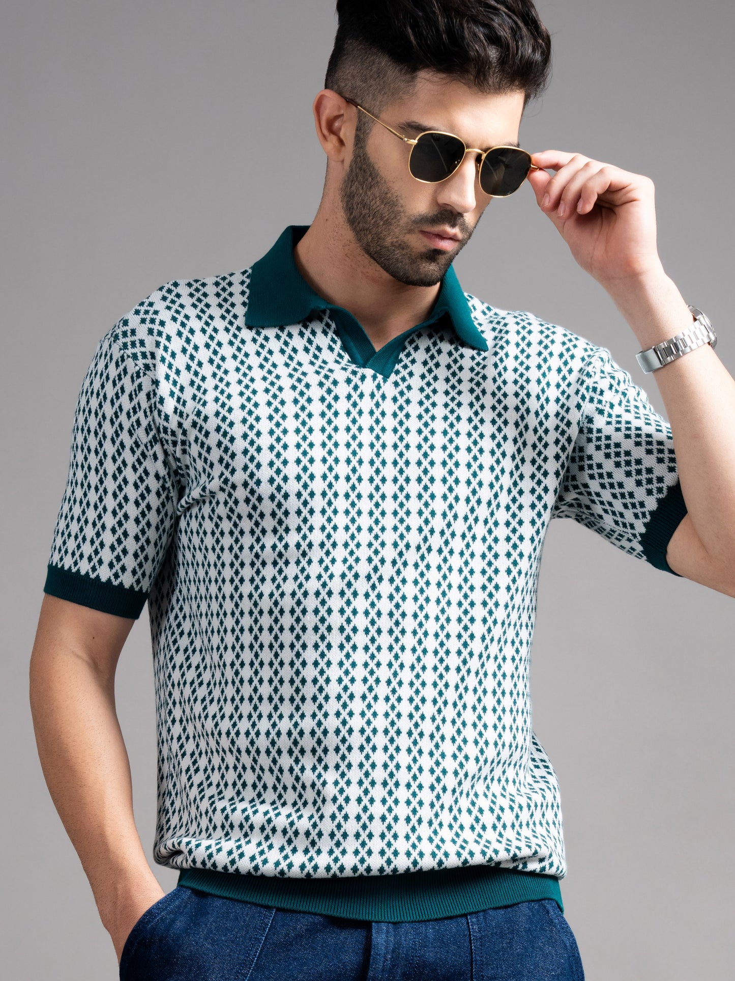 Davren Olive Knit Polo T-Shirt
