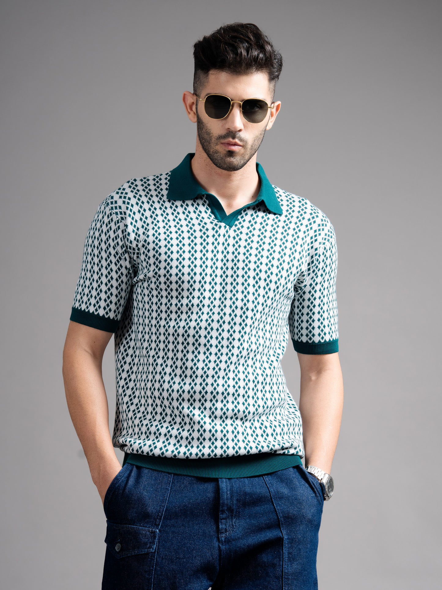 Davren Olive Knit Polo T-Shirt