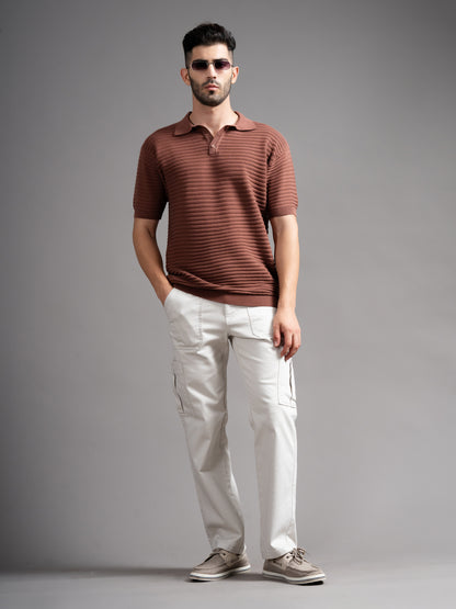Delan Brown Knit Polo T-Shirt