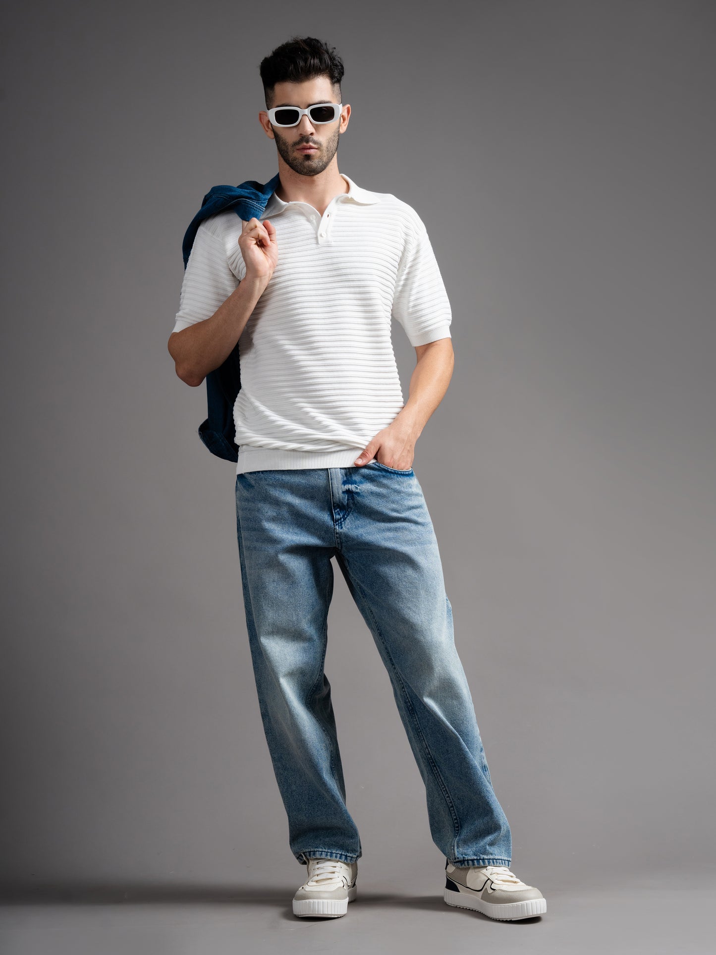 Delan White Knit Polo T-Shirt
