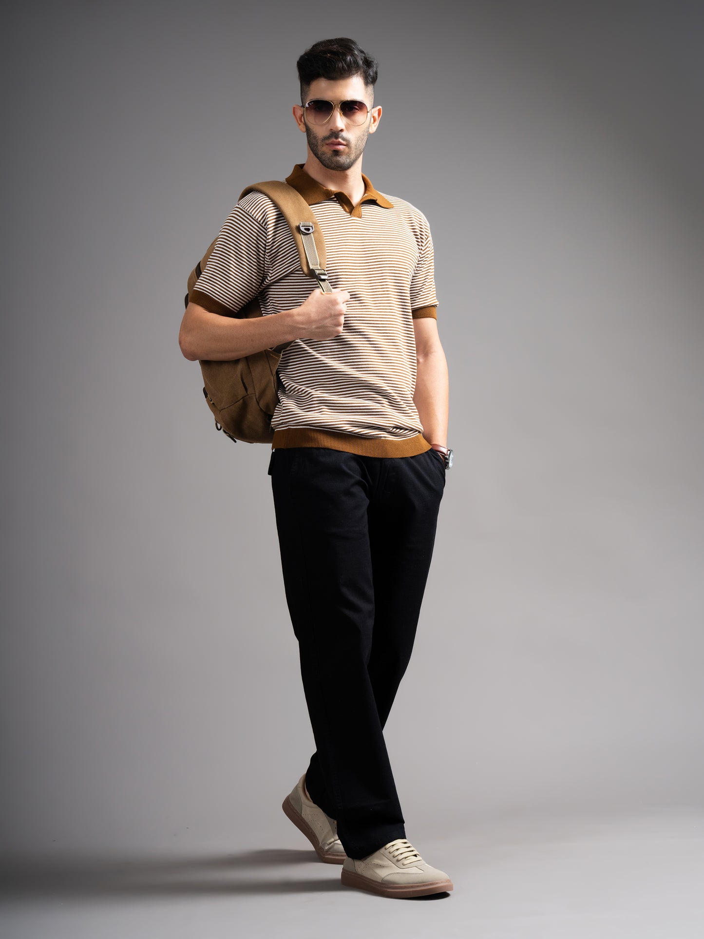 Dravo Brown Knit Polo T-Shirt