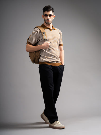 Dravo Brown Knit Polo T-Shirt