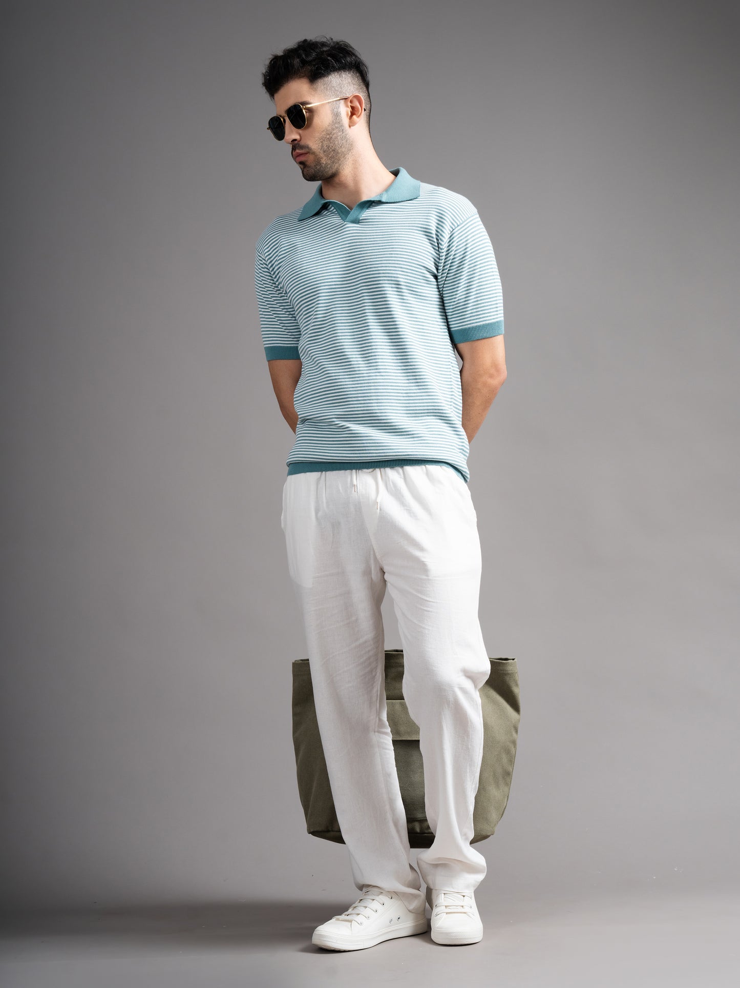 Dravo Sea Green Knit Polo T-Shirt