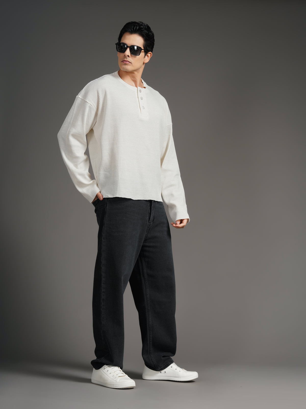 Waffle Henley Beige T-Shirt