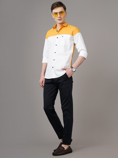 Colorblock White-Yellow Solid Shirt