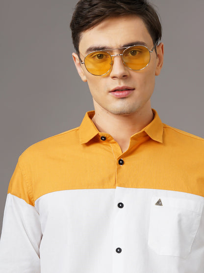 Colorblock White-Yellow Solid Shirt