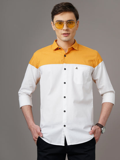 Colorblock White-Yellow Solid Shirt