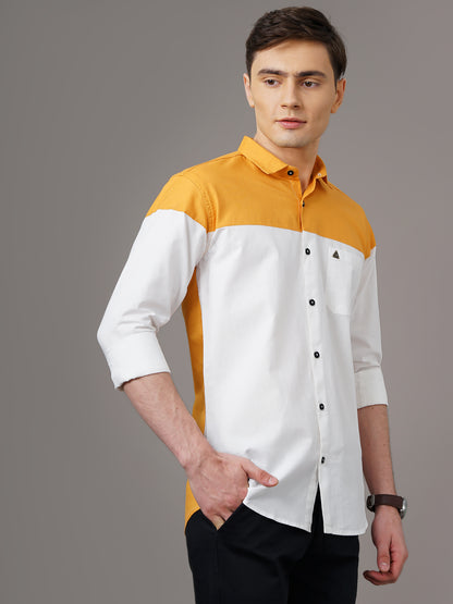 Colorblock White-Yellow Solid Shirt