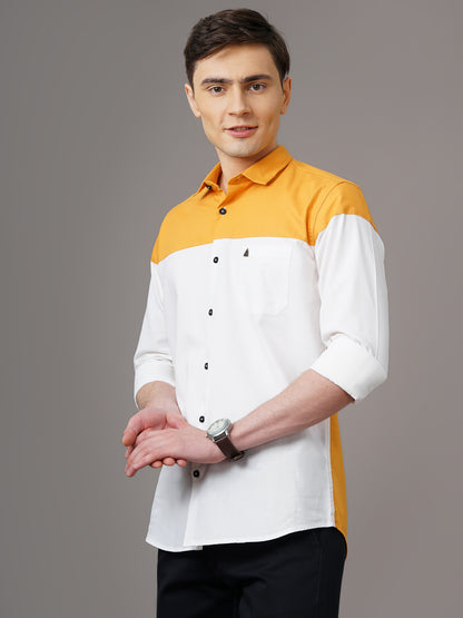 Colorblock White-Yellow Solid Shirt