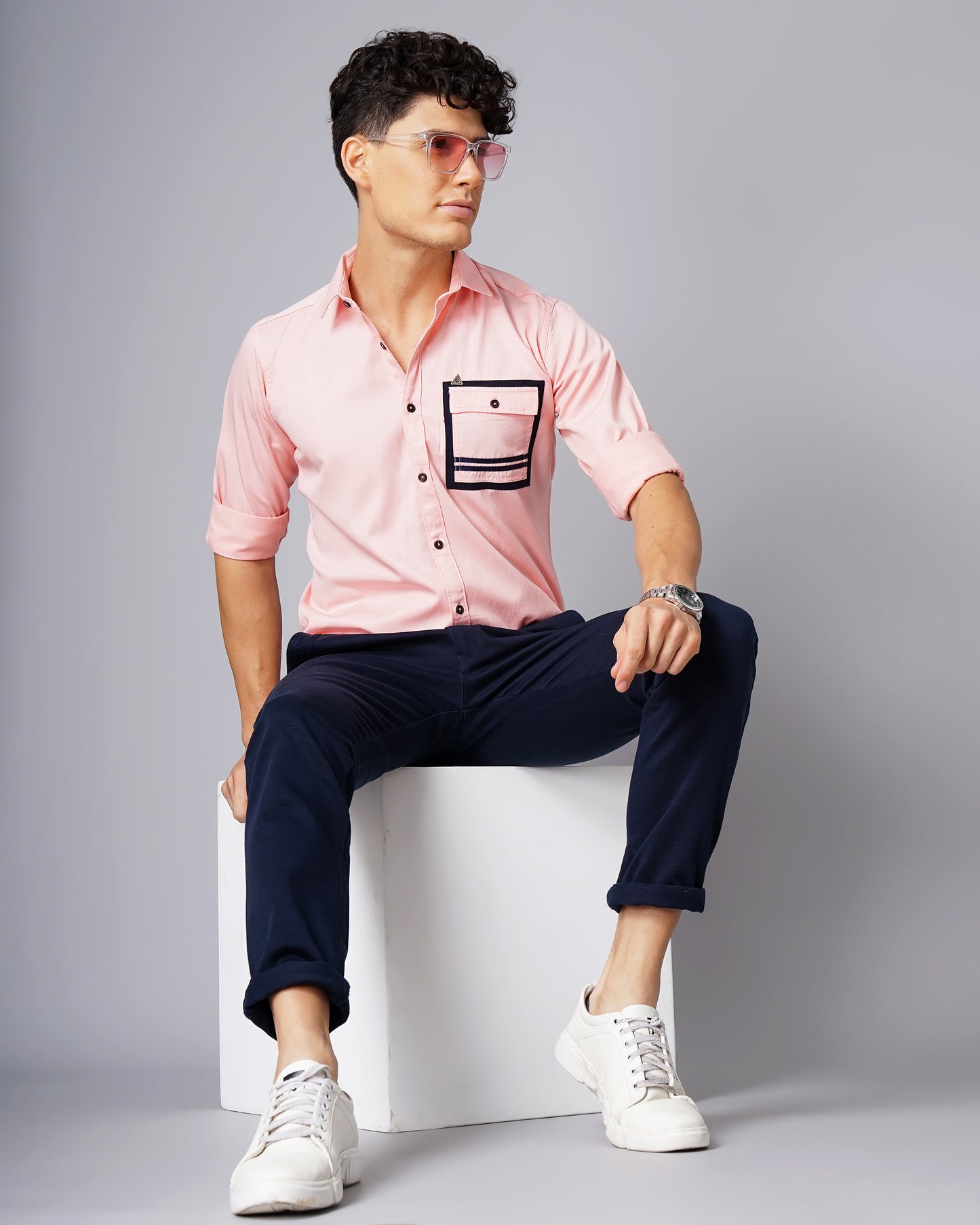 Outline Pocket Pink Solid Shirt