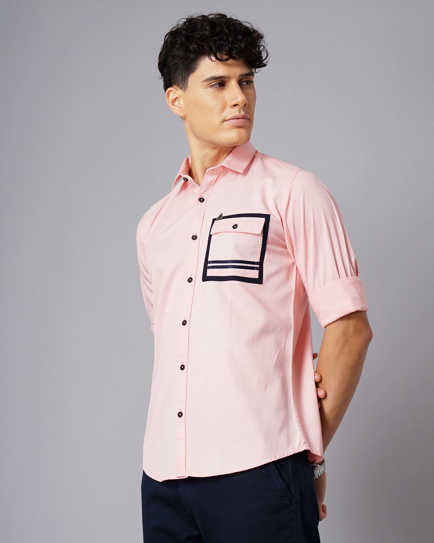 Outline Pocket Pink Solid Shirt