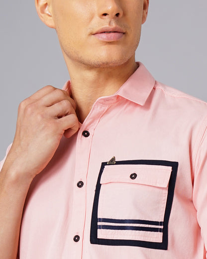 Outline Pocket Pink Solid Shirt