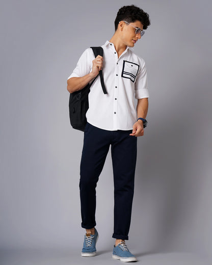 Outline Pocket White Solid Shirt