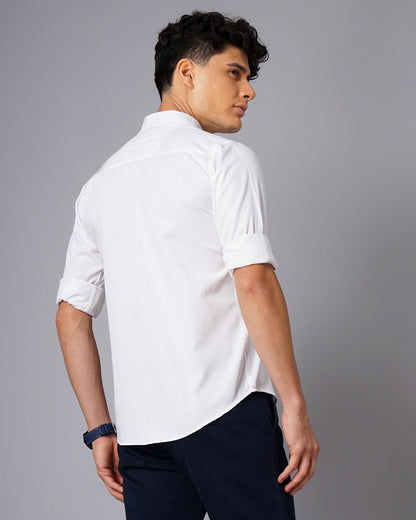 Outline Pocket White Solid Shirt