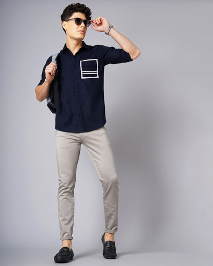 Outline Pocket Navy Solid Shirt