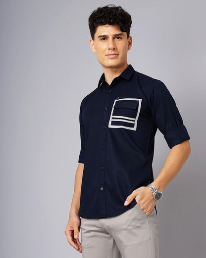 Outline Pocket Navy Solid Shirt