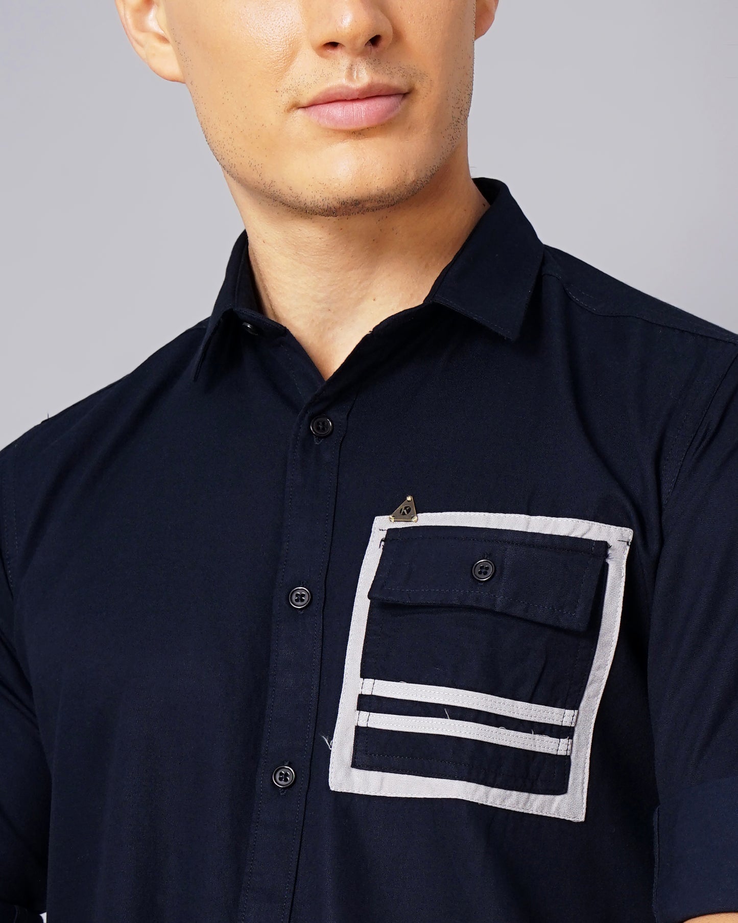 Outline Pocket Navy Solid Shirt
