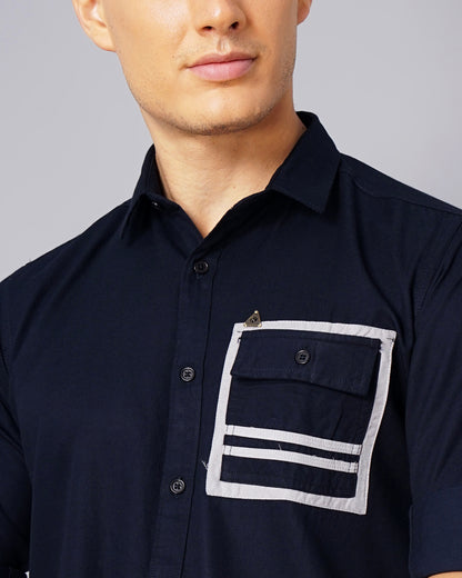 Outline Pocket Navy Solid Shirt