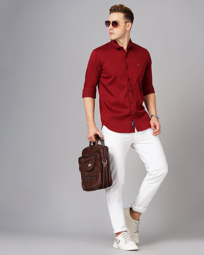 Satin Maroon Solid Shirt