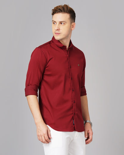 Satin Maroon Solid Shirt