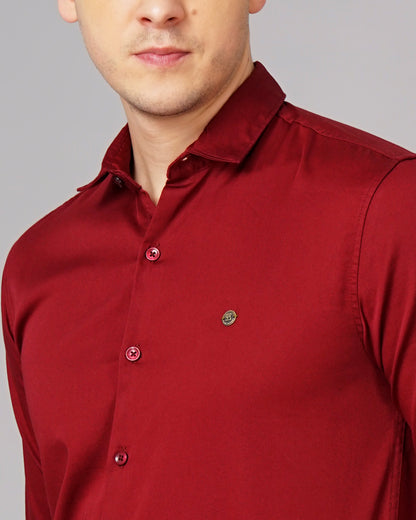 Satin Maroon Solid Shirt