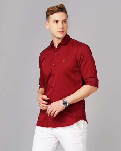 Satin Maroon Solid Shirt