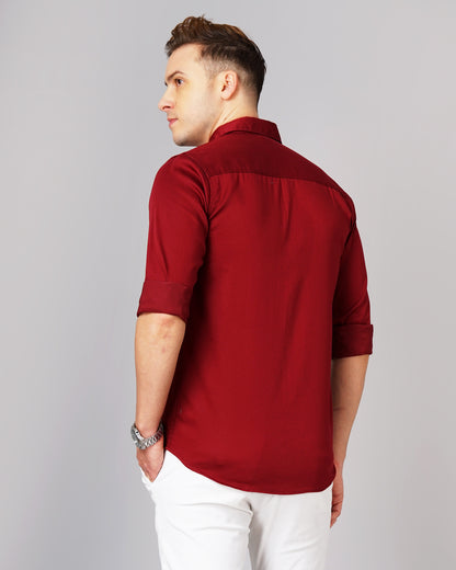 Satin Maroon Solid Shirt