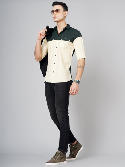 Colorblock Beige-Olive Solid Shirt