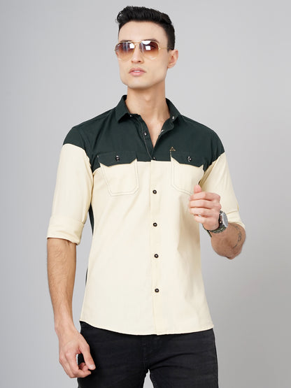 Colorblock Beige-Olive Solid Shirt