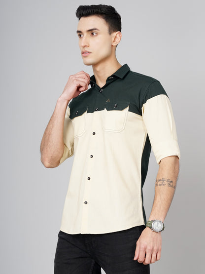 Colorblock Beige-Olive Solid Shirt