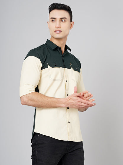 Colorblock Beige-Olive Solid Shirt