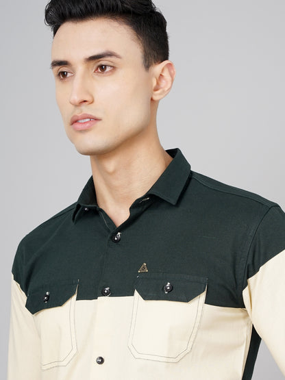 Colorblock Beige-Olive Solid Shirt