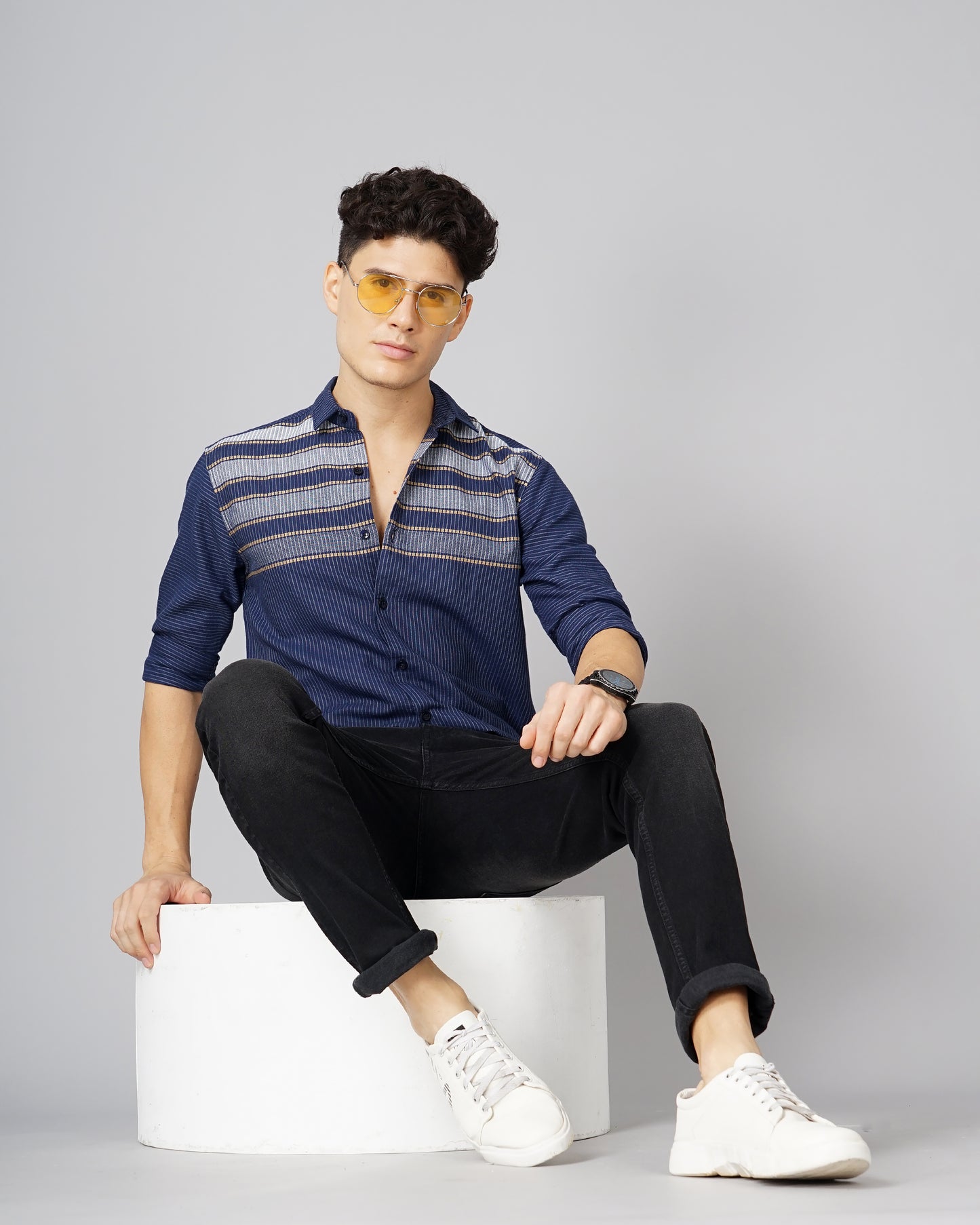 Panel Navy Striped Shirt