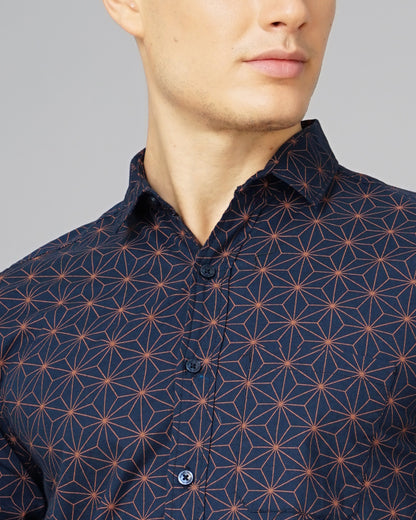 Geometric Printed Navy Shirt