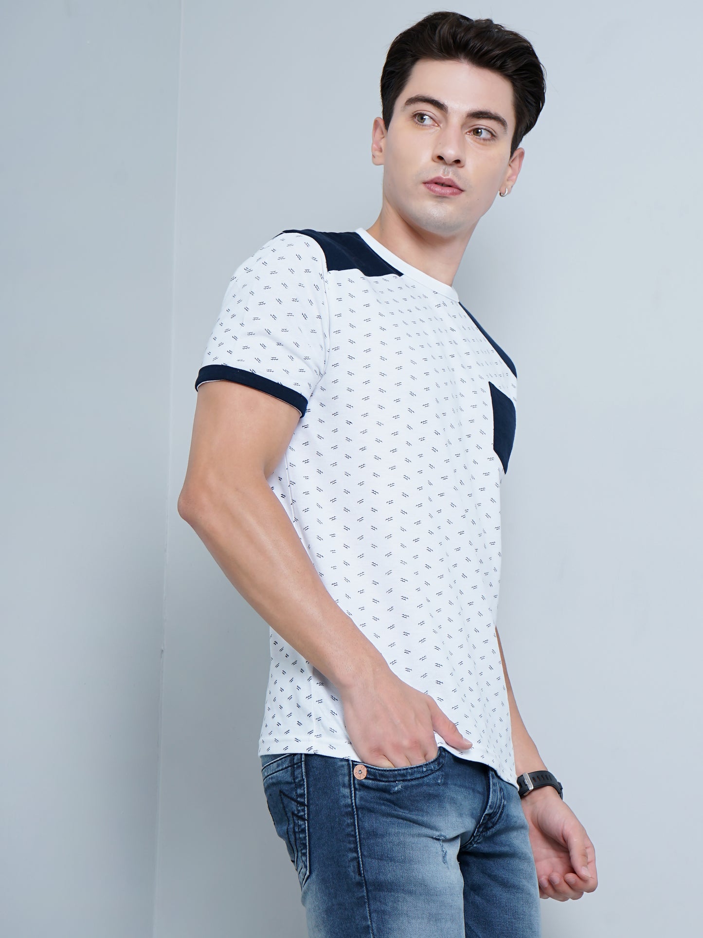 Navy Pocket White T-Shirt