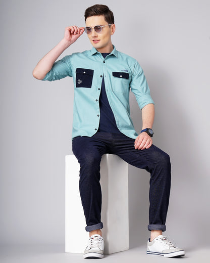 Contrast Pocket Green Shirt