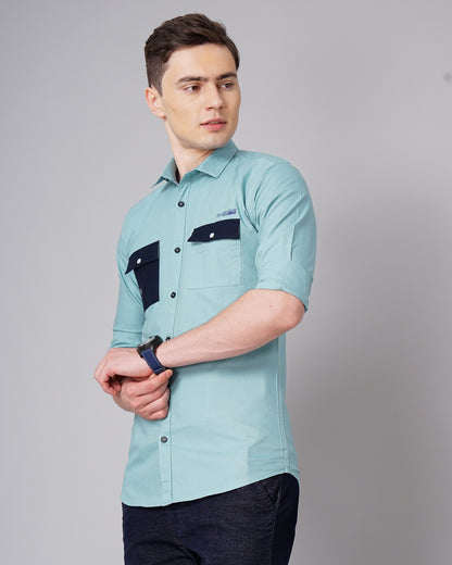 Contrast Pocket Green Shirt