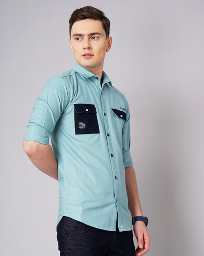 Contrast Pocket Green Shirt