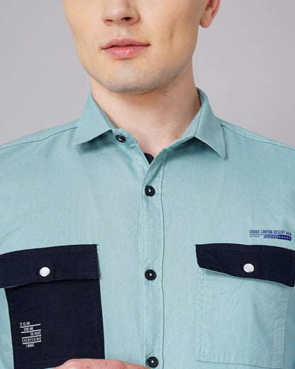 Contrast Pocket Green Shirt