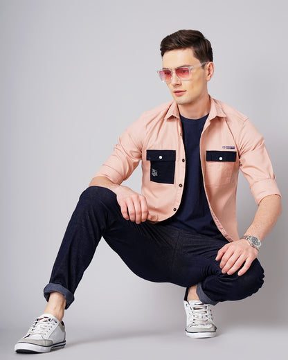 Contrast Pocket Pink Shirt