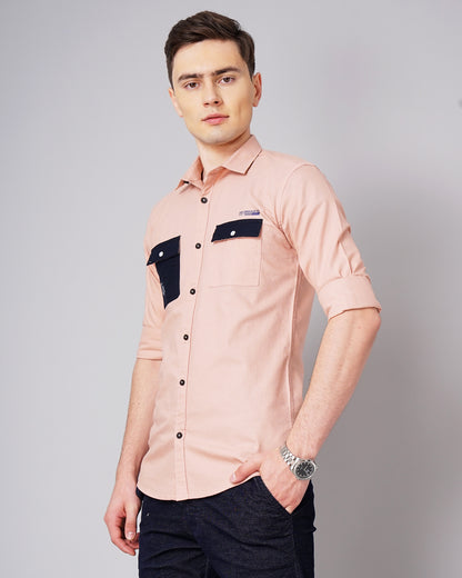 Contrast Pocket Pink Shirt