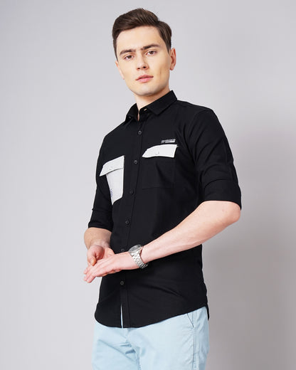 Contrast Pocket Black Shirt