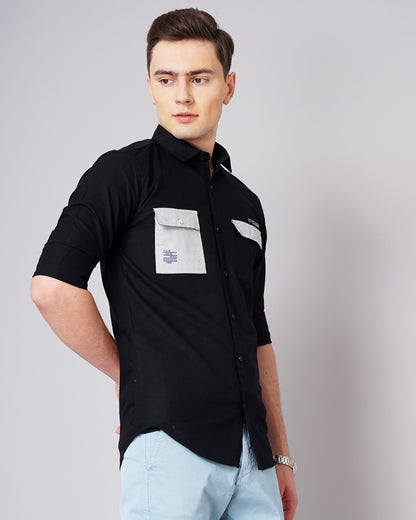 Contrast Pocket Black Shirt