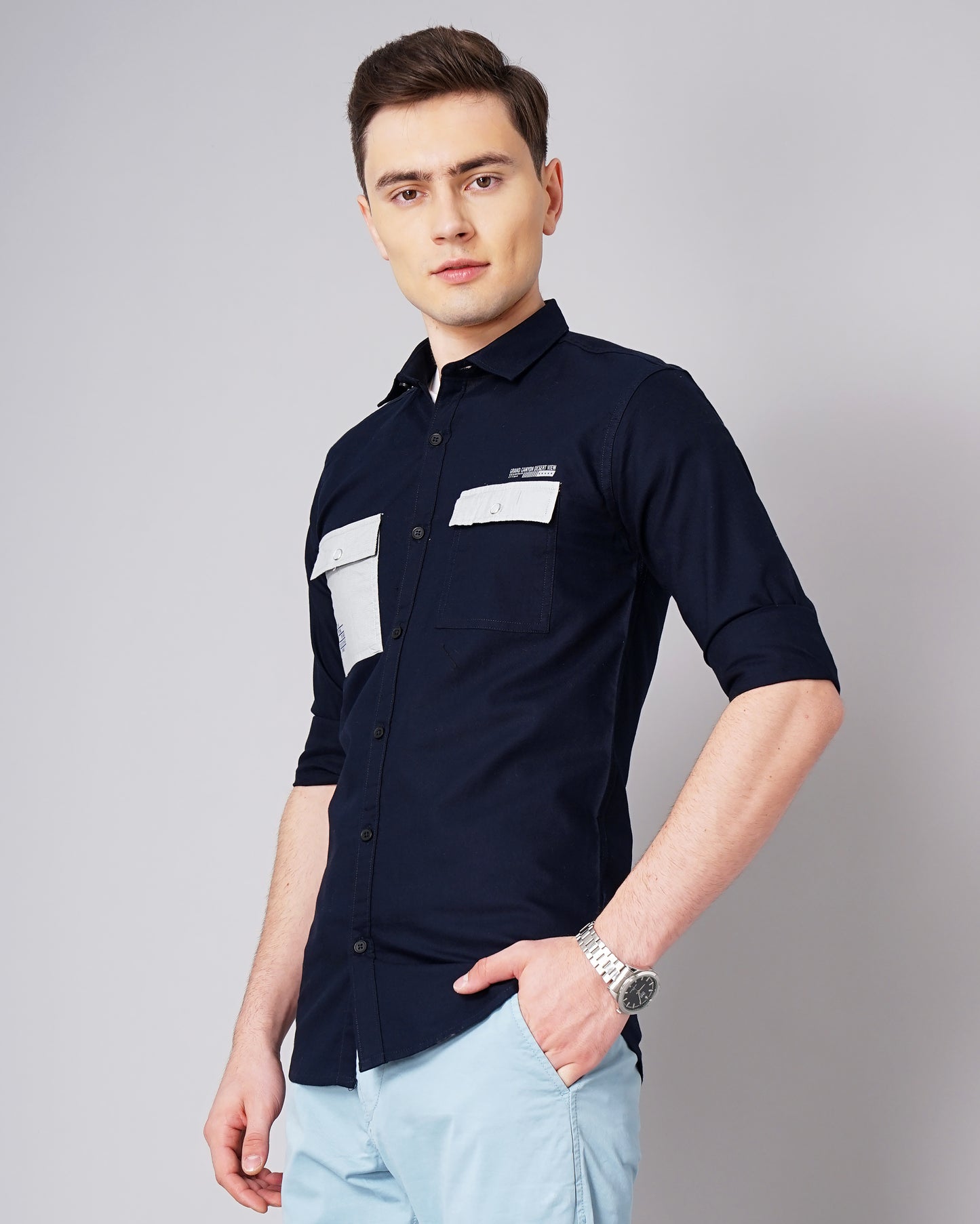 Contrast Pocket Navy Shirt