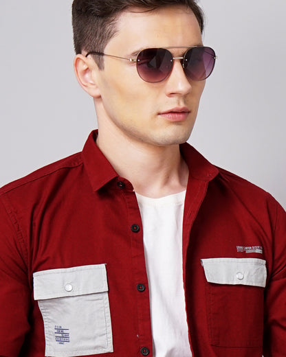 Contrast Pocket Maroon Shirt