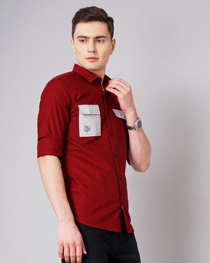 Contrast Pocket Maroon Shirt