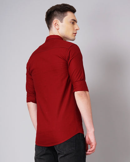 Contrast Pocket Maroon Shirt