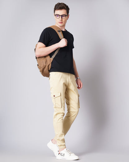 Solid Cream Cargo Pant