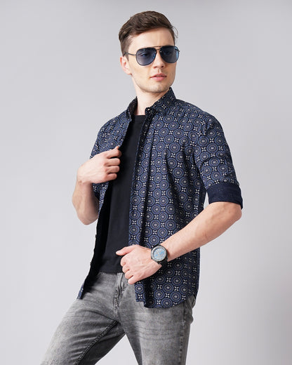 Mandala Navy Printed Shirt