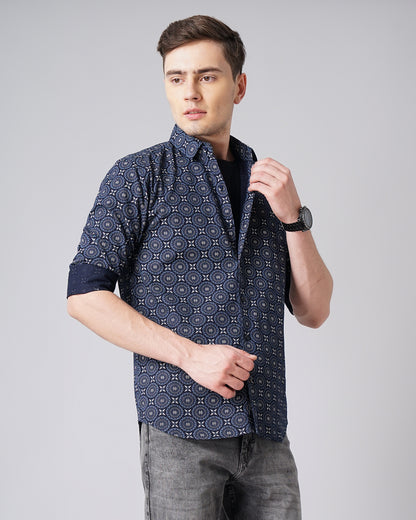 Mandala Navy Printed Shirt